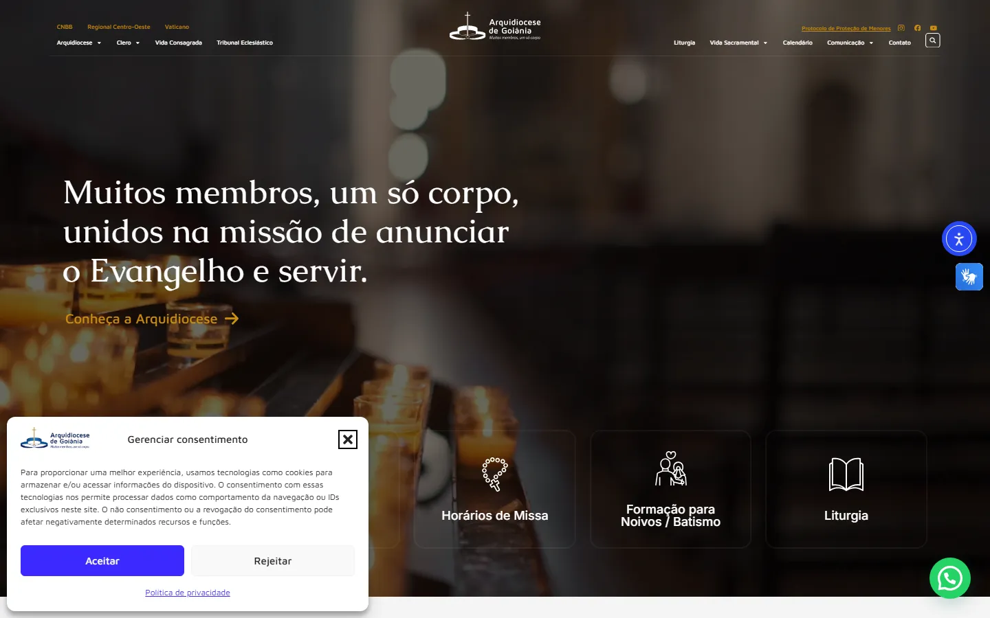 Site arquidiocesedegoiania.org.br desenvolvido pela ZIG para Arquidiocese de Goiânia